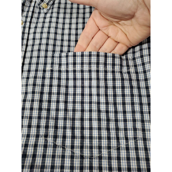 Wrangler Jeans Co Shirt Mens Large Button Down Blue White Plaid Cool Cotton - Picture 11 of 12